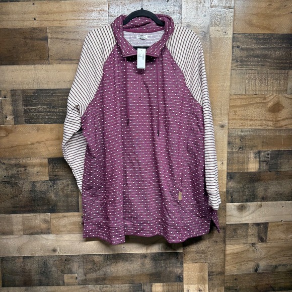 Maurices Tops - NWT Maurices 3X Purple Polka Dot Striped Sleeve Quarter Zip Pullover Sweatshirt